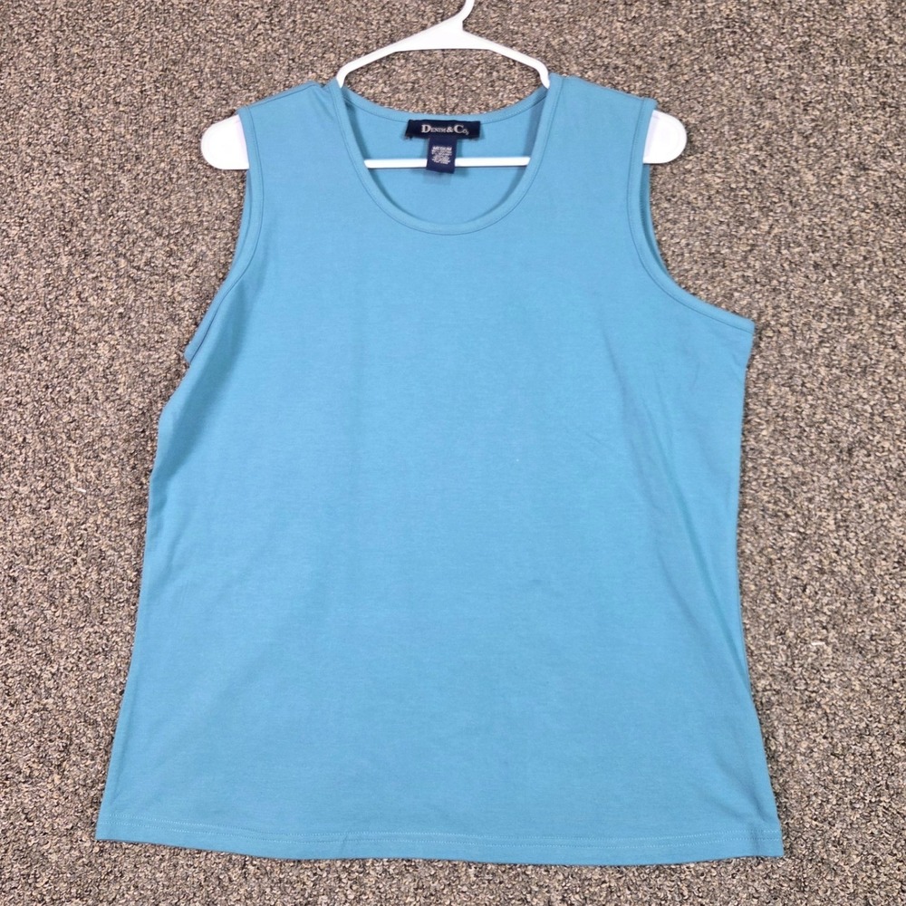 Denim & Co Tank Top Womens Medium Blue Cotton Spandex Sleeveless Scoop Neck
